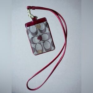 Coach Fabric and Patent Leather Monogram C ID Holder Lanyard, PRELOVED